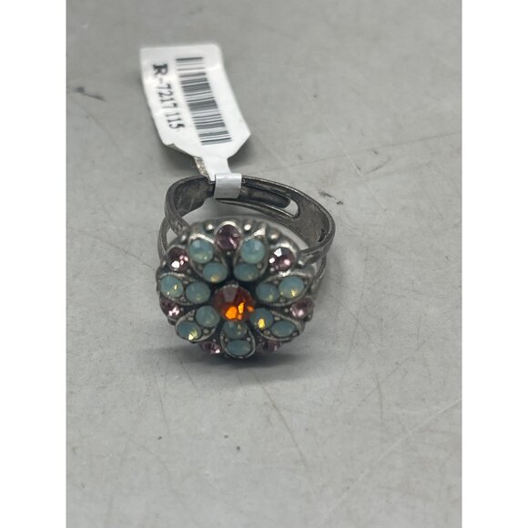 Mariana ring blue orange floral circle crystals handmade statement one size READ - Picture 2 of 6